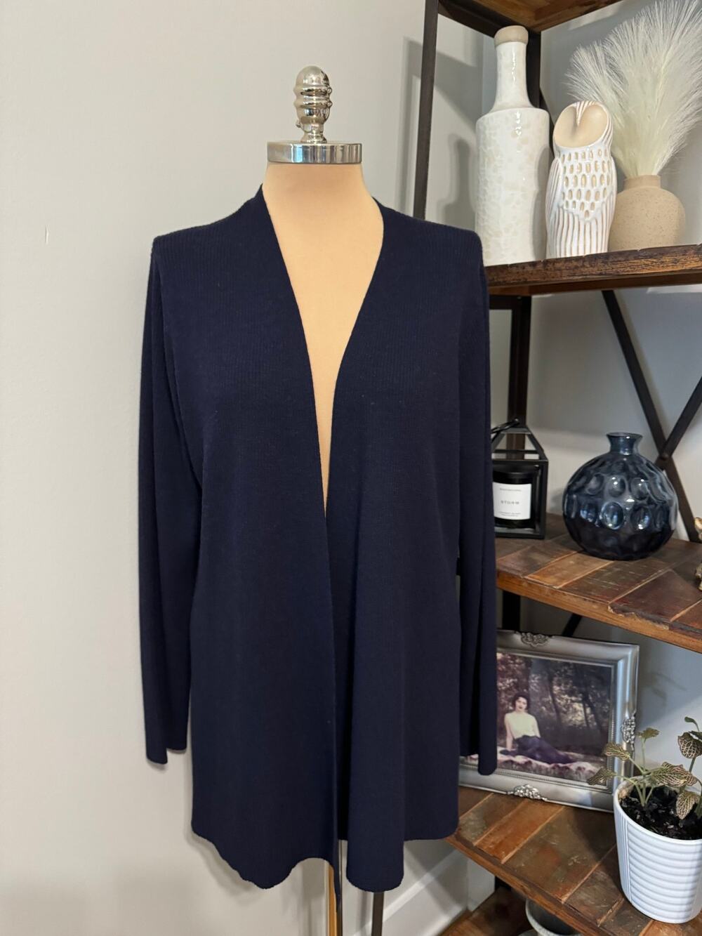 Eileen Fisher Ribbed 100% Wool Navy Blue Women’s SIZE XL